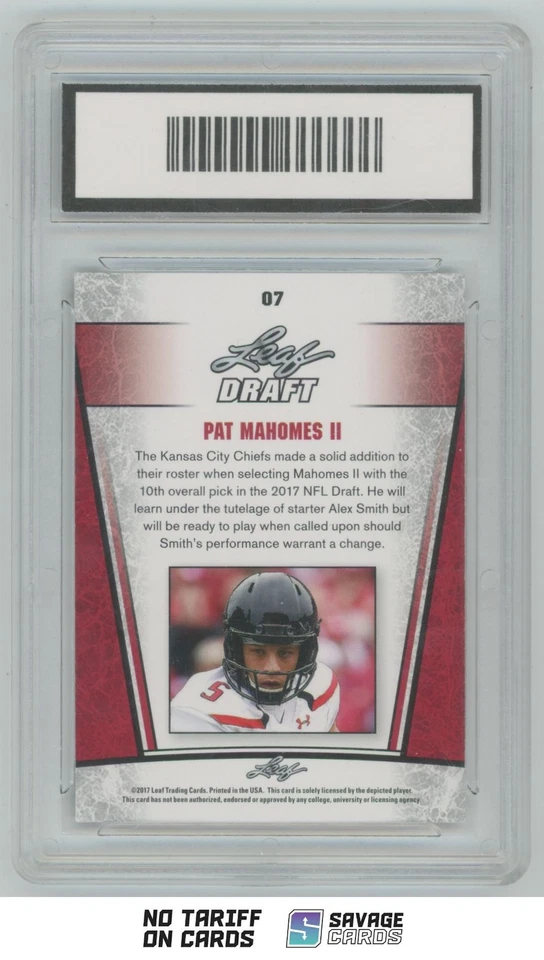 2017 Leaf Draft Rookie Pat Mahomes II PGA 10 #07 Kansas City Chiefs - Image 2 of 3