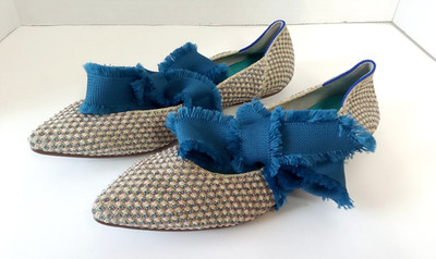 Rothys The Mary Jane Women's Size  7.0 US  Blue Bow Tie Pointy Flats Shoes