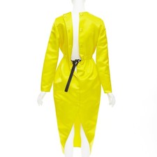 rare PRADA 2022 Runway yellow duchess silk open back cinched belted dress IT40 S