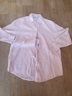 Laura Ashley Ladies Vintage Pink 100% Linen embroidered blouse boho gypsy M 
