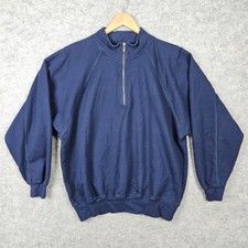 Lands End Unisex Navy Blue Quarter Zip Sweatshirt Size L 100 Cotton Mock Neck