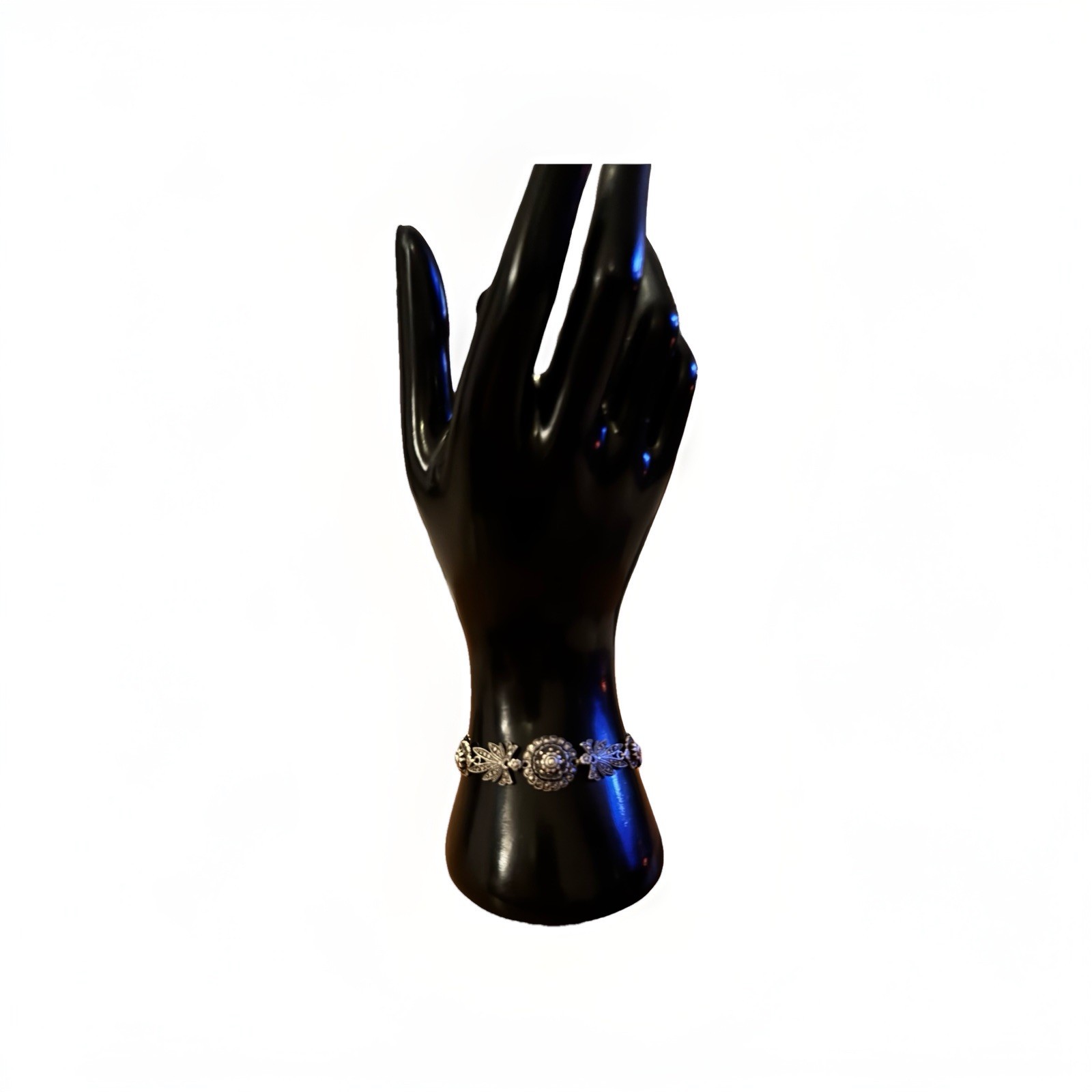 925 Solid Sterling Silver Marcasite Link Bracelet… - image 2