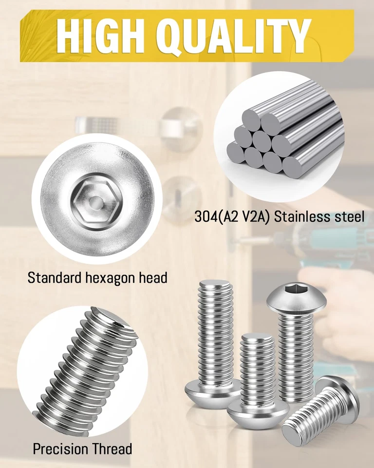 Viti a Testa Bombata M5 X 16 Mm, 100 Pezzi, in Acciaio Inox 304, a Testa Tonda P - Immagine 3 di 4