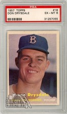 Don Drysdale 1957 Topps Rookie Card #18 PSA 6 EX-MT. rookie card picture