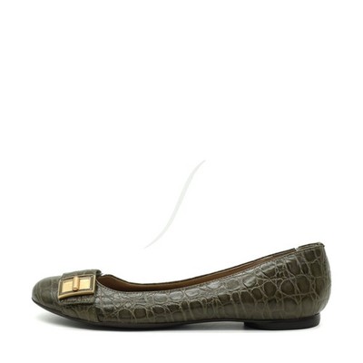 Talbots Damen Kroko Ballerina Ballerinas Oliv Leder Komfortsohle Flats EU 37