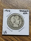 1914 P Barber Silver Quarter VG Very Good Condition U.S. 25c Coin (Raw13696)