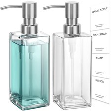 Glass Soap Dispenser with Stainless Steel Pump, Clear Hand Soap Dispenser for...