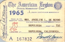1965 American Legion Membership Card Sepulveda Post 735 California Veteran