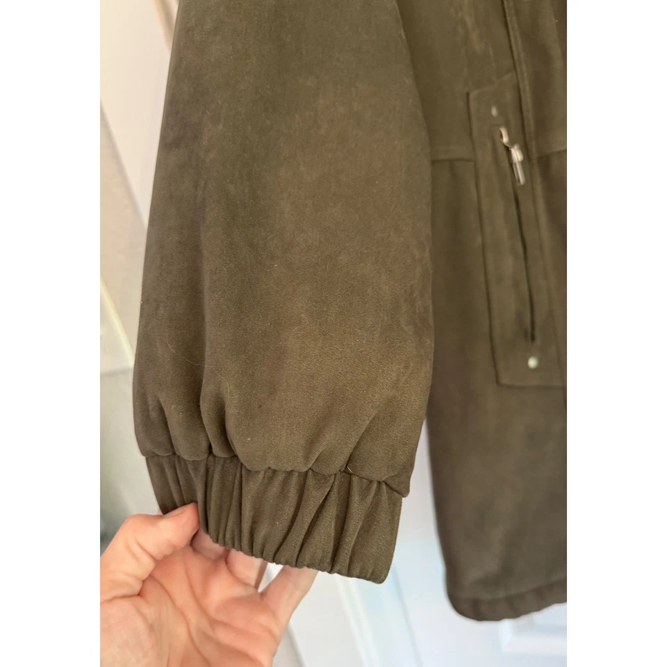 Fleet Street LTD Mujer XL Marrón Oliva Imitación Gamuza Chaqueta Abrigo Cremallera Completa A Presión Foto 3 de 4