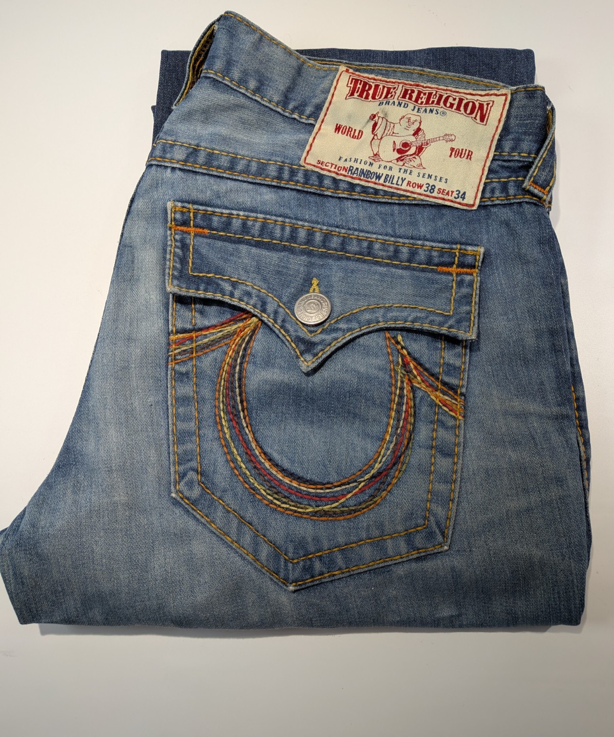 True Religion Billy Rainbow Straight Jeans Made in USA Size 38 World Tour