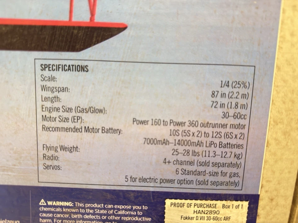 机库 9 Fokker D.VII 30-60cc ARF HAN2890 — 第 2/4 张图片