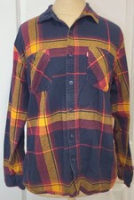 Levi  s Navy Blue Red  Gold Plaid Button Up Long Sleeve Flannel Shirt Men Size M