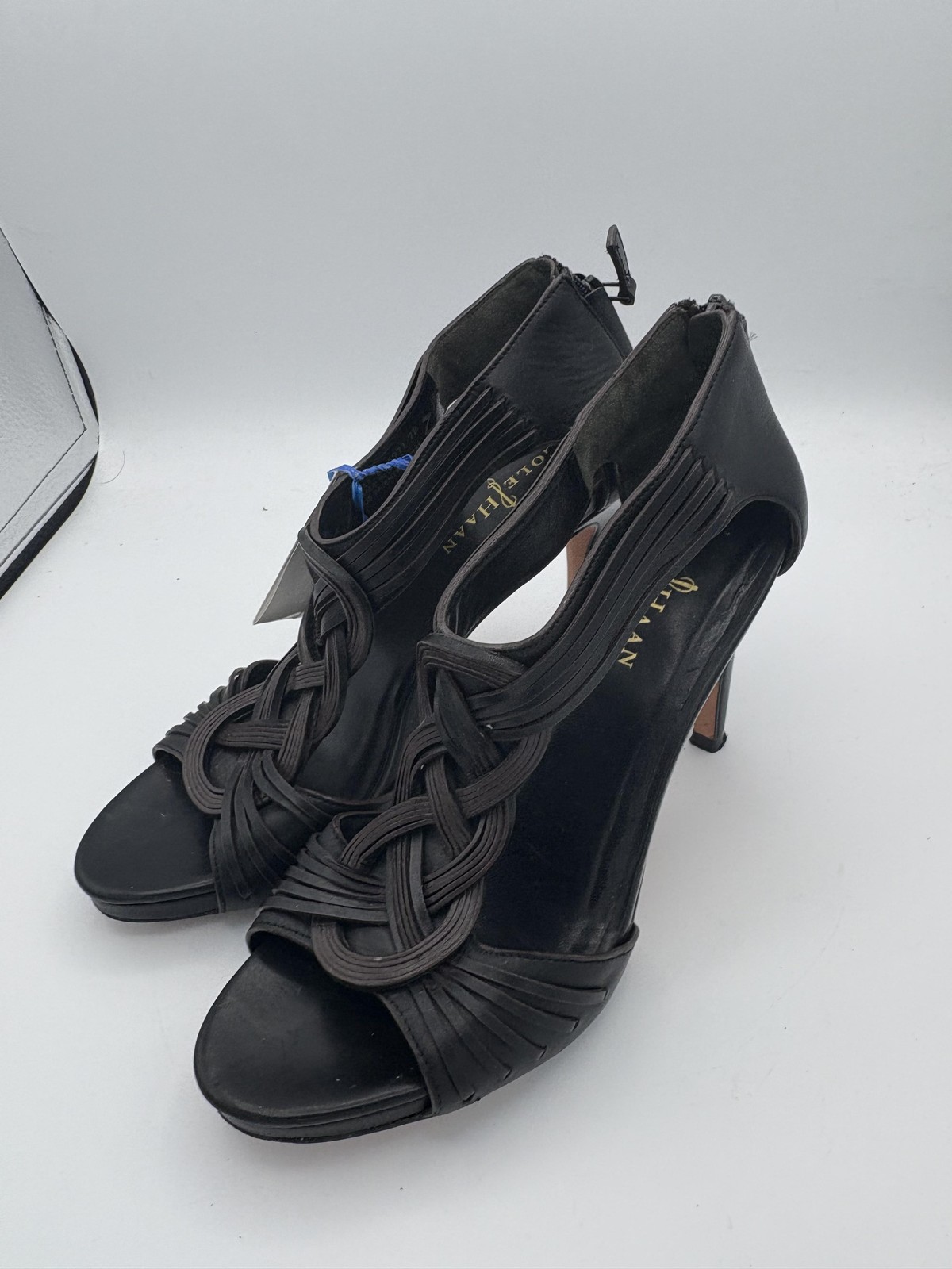 Cole Haan Shoes Womens Size 7 Black Leather Strappy Zip Stiletto Heels