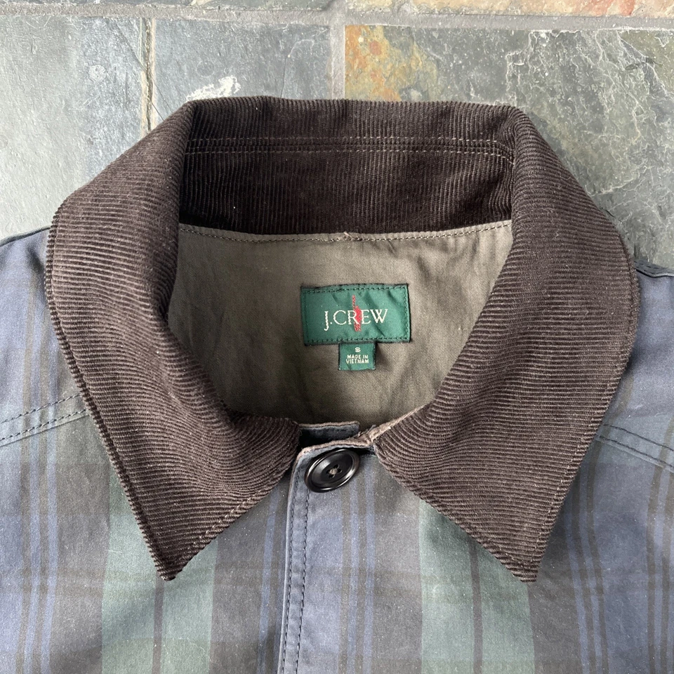 J.Crew Waxed Plaid 1983 Barn Jacket Coat Small S Green Blue Brown Cotton Lined - Image 3 of 4