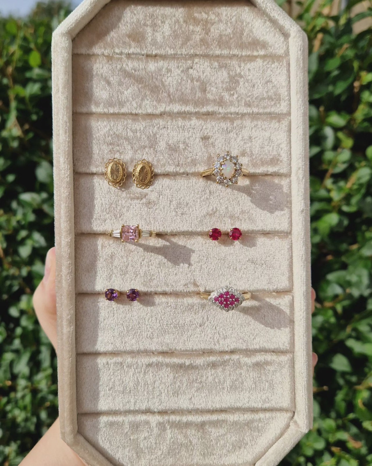 Solid 9ct Yellow Gold Solitaire Ruby Studs - Natu… - image 9