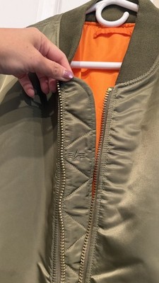 Alpha Industries Bomber Jacket Green Orange Lined Zip Men's 2XL