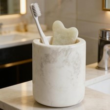 White Marble Toothbrush Holder for Bathroom, Natural Organic White Marble Too...