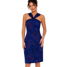 Laura Ashley 100 Silk Floral Midi Dress Blue Purple Roses US 8 Vintage Inspired