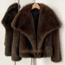 Women Short Shaggy Faux Fox Fur Coat Winter Warm Jacket Fluffy Cardigan Outwear