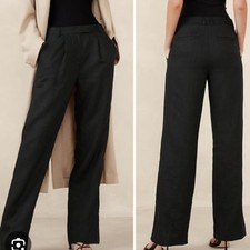 Banana Republic NEW Lina Black High Rise Relaxed Straight Leg Linen Pants Size 2