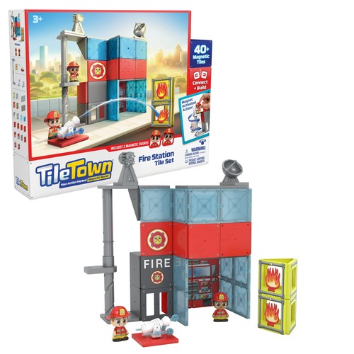 NEW Tile Town Fire House Magnetic Tiles Construction Building Playset + Figures - Picture 2 of 12