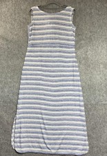 Talbots Dress Womens Medium Blue Striped Maxi Tank Pullover Jersey Side Slit