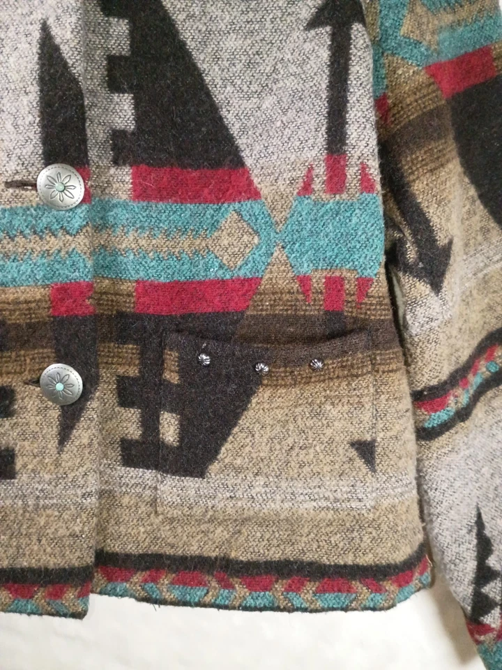 Chaqueta Blazer Para Mujer Silverado Nuevo México Azteca Occidental De Colección L Plateada/Turquesa Foto 4 de 4