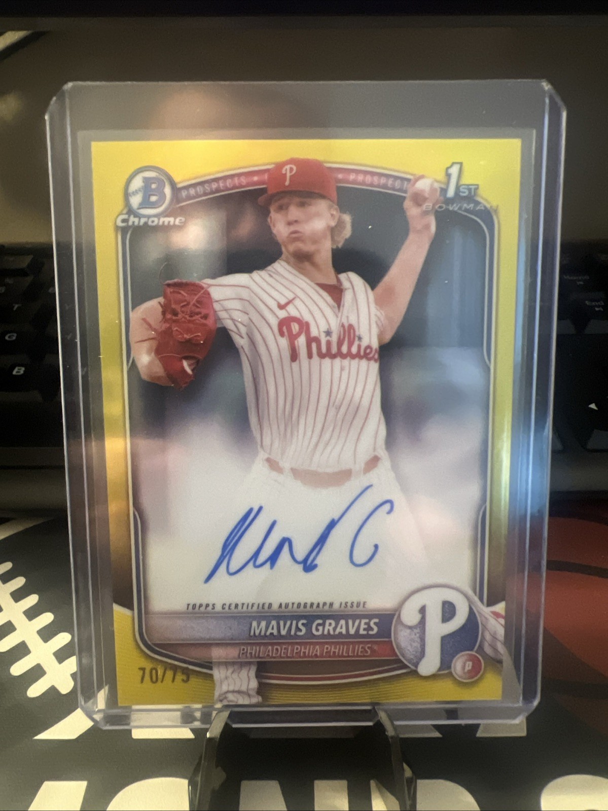 Mavis Graves 2025 Bowman Chrome 1st Prospect Auto Yellow Refractor #/75 #CPA-MG