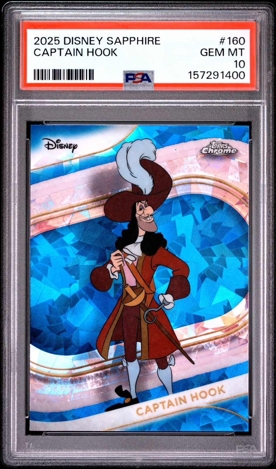 CAPTAIN HOOK 2025 TOPPS CHROME SAPPHIRE EDITION DISNEY #160 PSA 10 GEM MINT