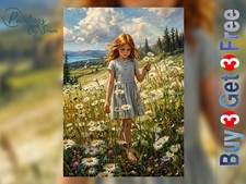 Girl in Daisy Field 5x7 Print on Matte Paper | Oil Painting Summer Wall Art