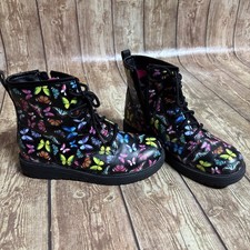 Skechers US Size 2 Girls Youth Lace Up Side Zipper Butterfly Boots