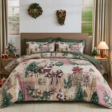 Christmas Comforter Queen Size,Santa Claus 7-Piece Bed in A Bag,Red Green Com...