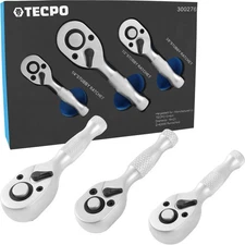 3x TECPO Mini UMSCHALKNARRE 1/4" 3/8" 1/2" FEINVERZAHNTE RATSCHE 72 ZÄHNE KNARRE