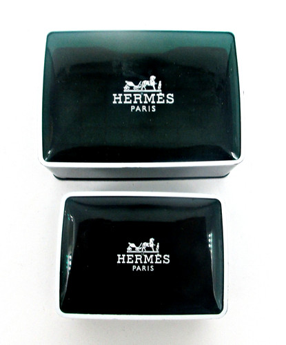 Vintage Lot of 2 Hermes Soap Dishes Green Travel Cases France