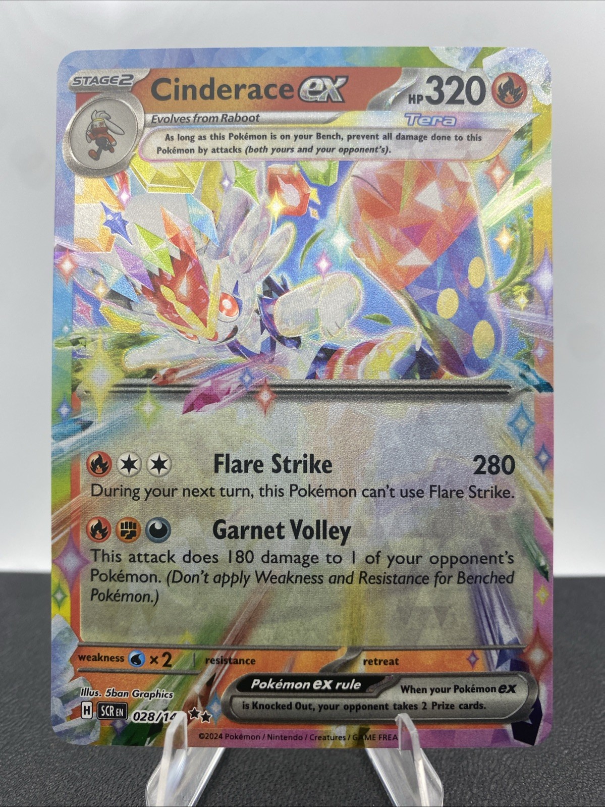 Pokemon TCG Holo Cinderace EX Double Rare Stellar Crown 028/142 NM