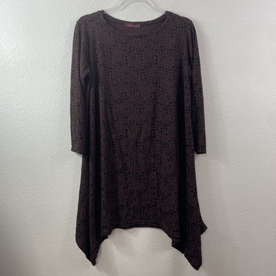 Cut Loose Asymmetrical Tunic Dress Brown Croc Print Lagenlook Swing Top Size M