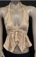 Vintage Pink Satin Brocade Halter Scarf Top b...