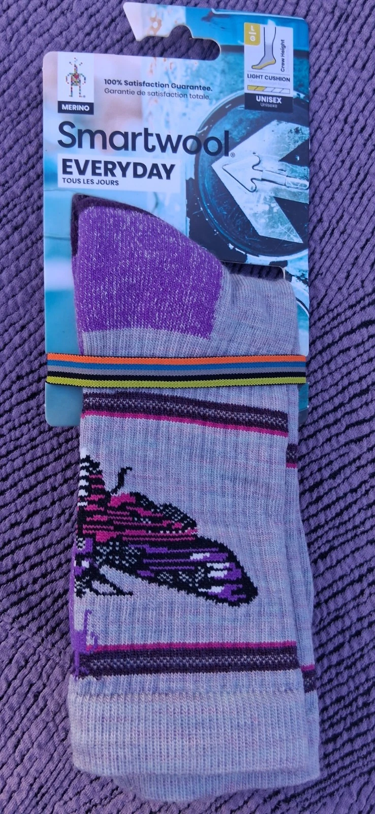 Smartwool socks Mystic Moth crew Lg L Large merino wool Purple Women Men Unisex