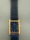 Vintage Seiko Tank Wrist Watch Refurbished Blue Dial Gold Bezel