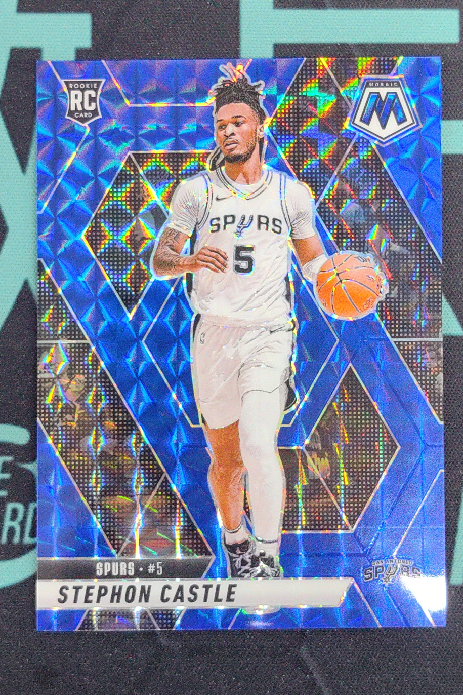2024-25 Panini Mosaic Stephon Castle Blue Mosaic Prizm RC /199 #236 Spurs
