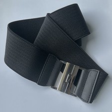 Women's black Fashion Web Belt Metal Buckle Casual Stretch Wide Braided Belts