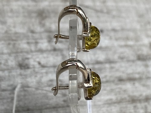 Green Amber Sterling Earrings Genuine - Picture 5 of 5