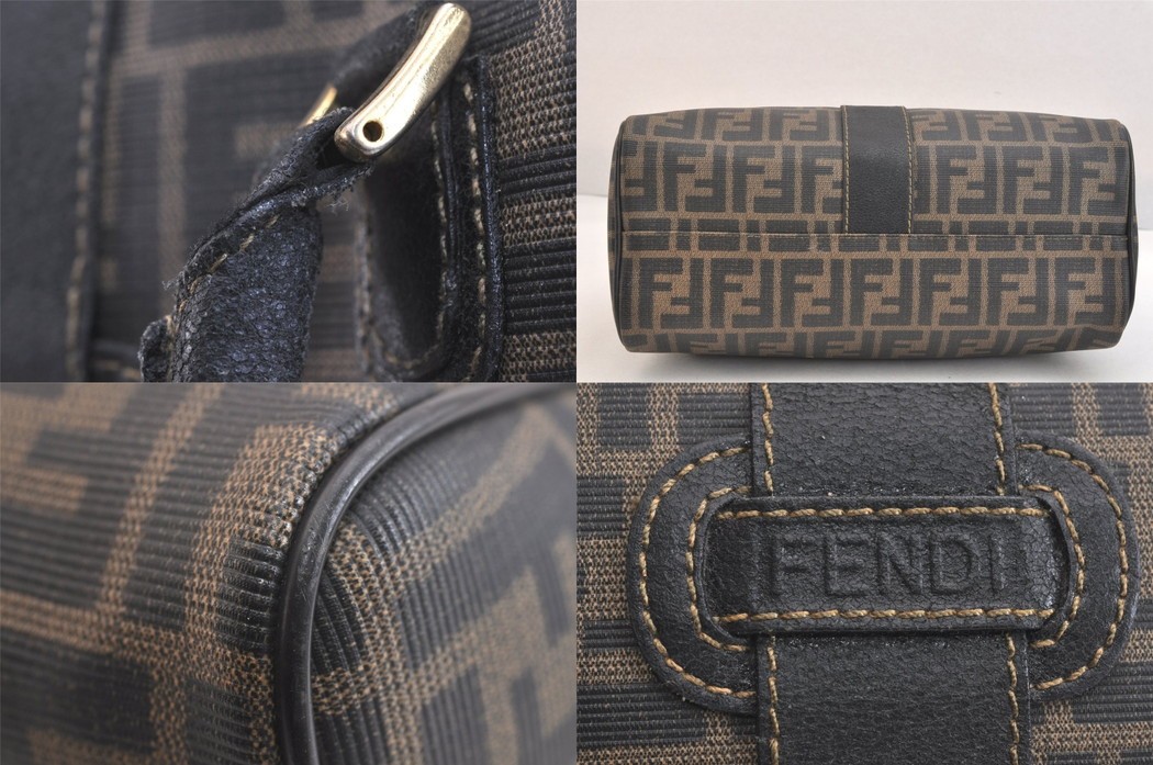 Authentic FENDI Vintage Zucca Boston Hand Bag PVC Leather Brown Black Junk 4777N