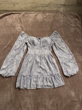 Windsor Floral Brocade Off-Shoulder Mini Dress Bustier Balloon Sleeve (M)