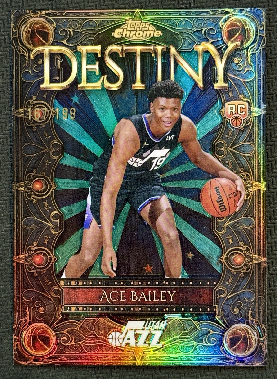 Ace Bailey 2025 Topps Chrome DESTINY UTAH JAZZ ROOKIE RC Aqua Refractor /199