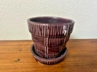 Vintage McCoy pottery,  African Violet Pot,  Bark design, Purple,  c1940, USA