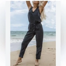 Bella Dahl Sleeveless Jumpsuit Vintage Black Tencel Size Medium