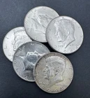 Lot of 5 -  1964 Kennedy Half Dollars- 90% Silver - Circulated