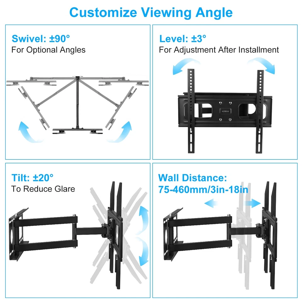 Articulating Smart TV Wall Mount Full Motion Swivel Bracket LCD LED 32-55 Inch - Image 4 of 4