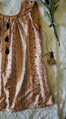 Designs by Mona Handmade leichte orange ärmellose braune Muster Bluse L? - Bild 2 von 8
